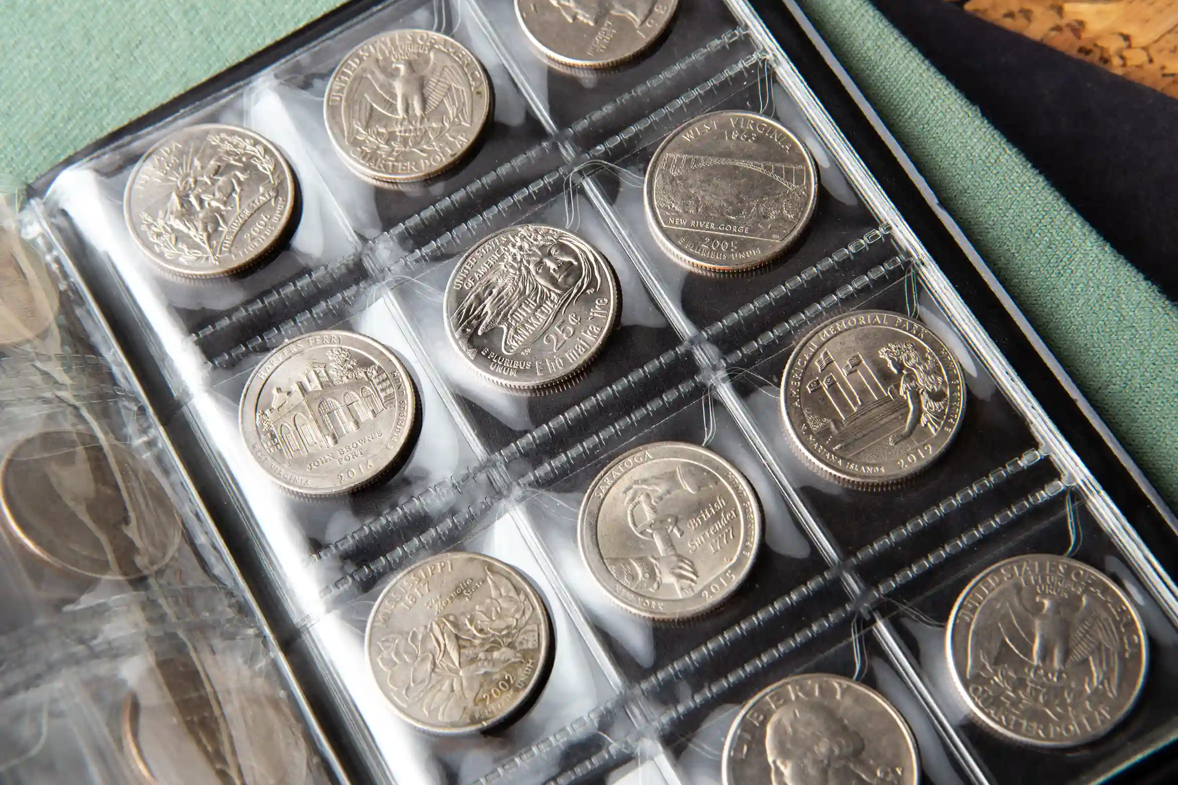 different coins in a coin album